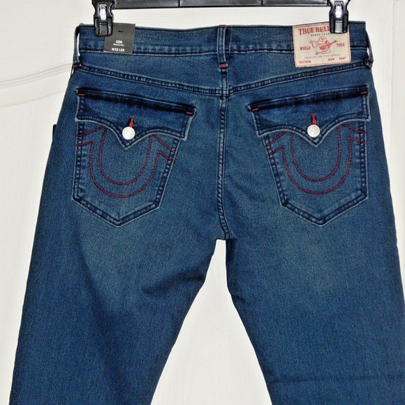True Religion GENO SN Flap Relaxed Slim Dark Shivering Wash Jeans Men 33x32 NWT - Picture 4 of 7